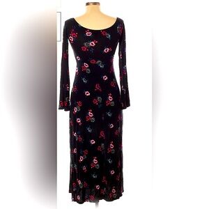 Express Floral Print Midi Dress Black Long Sleeve Size S
